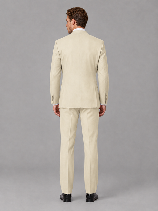 Savile Men's Cream Peak Lapel 3-Piece Tuxedo Suit | Jacket, Vest & Trousers - Cream