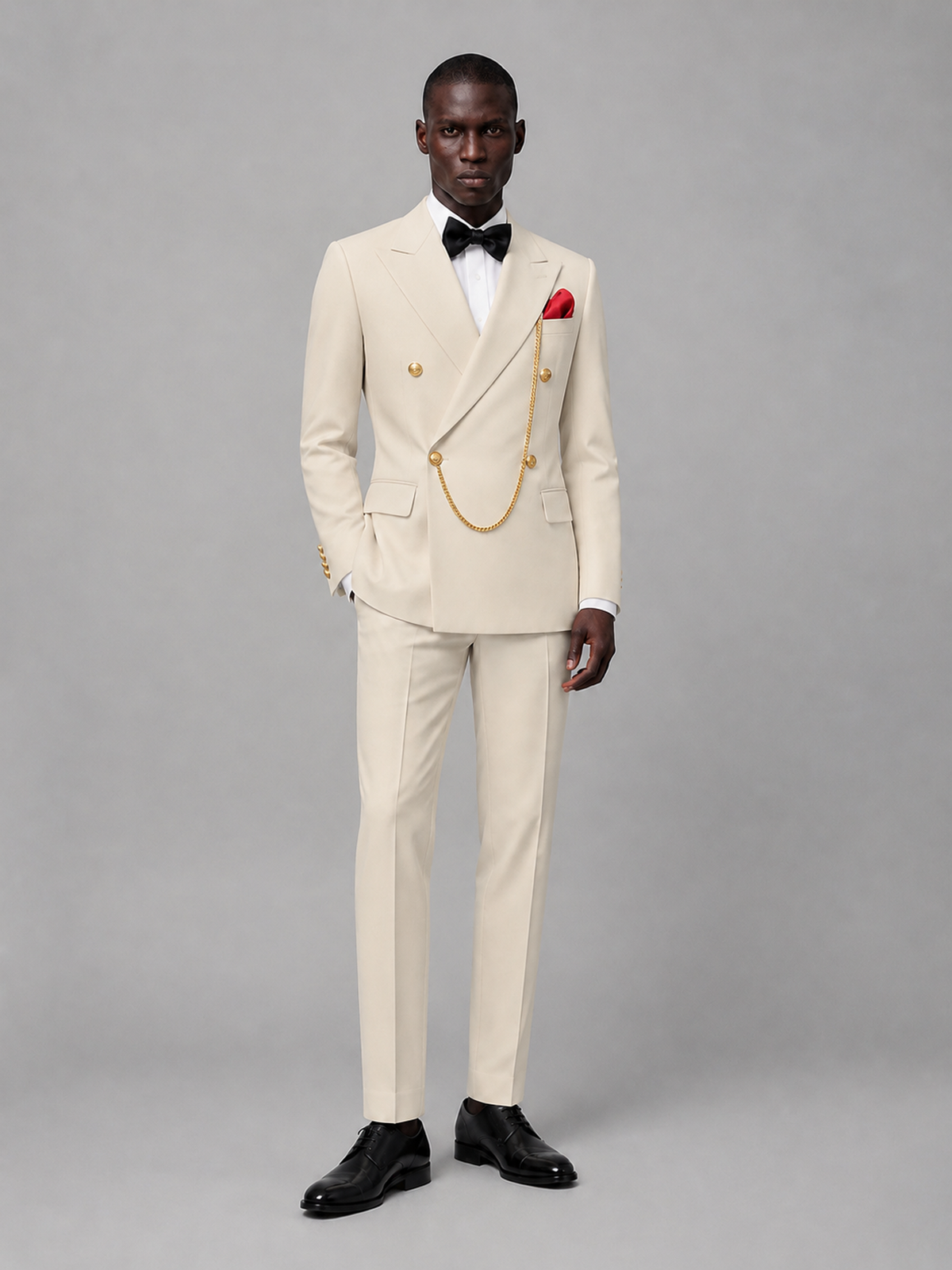 Men's Cream Double-Breasted 2-Piece Suit Set – Jacket & Trousers | Cream Chain - Cream