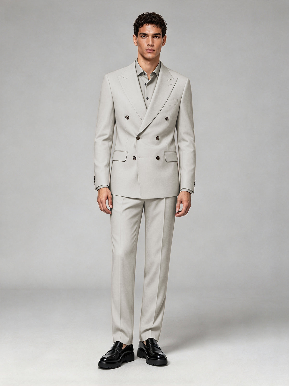 Savile Men's Cream Double-Breasted 2-Piece Suit Set – Blazer & Trousers - Cream