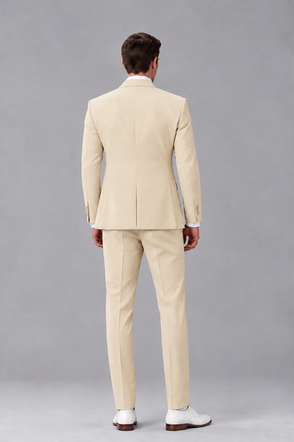 Savile Cream 3-Piece Suit with Notch Lapel & Chain Vest - Cream