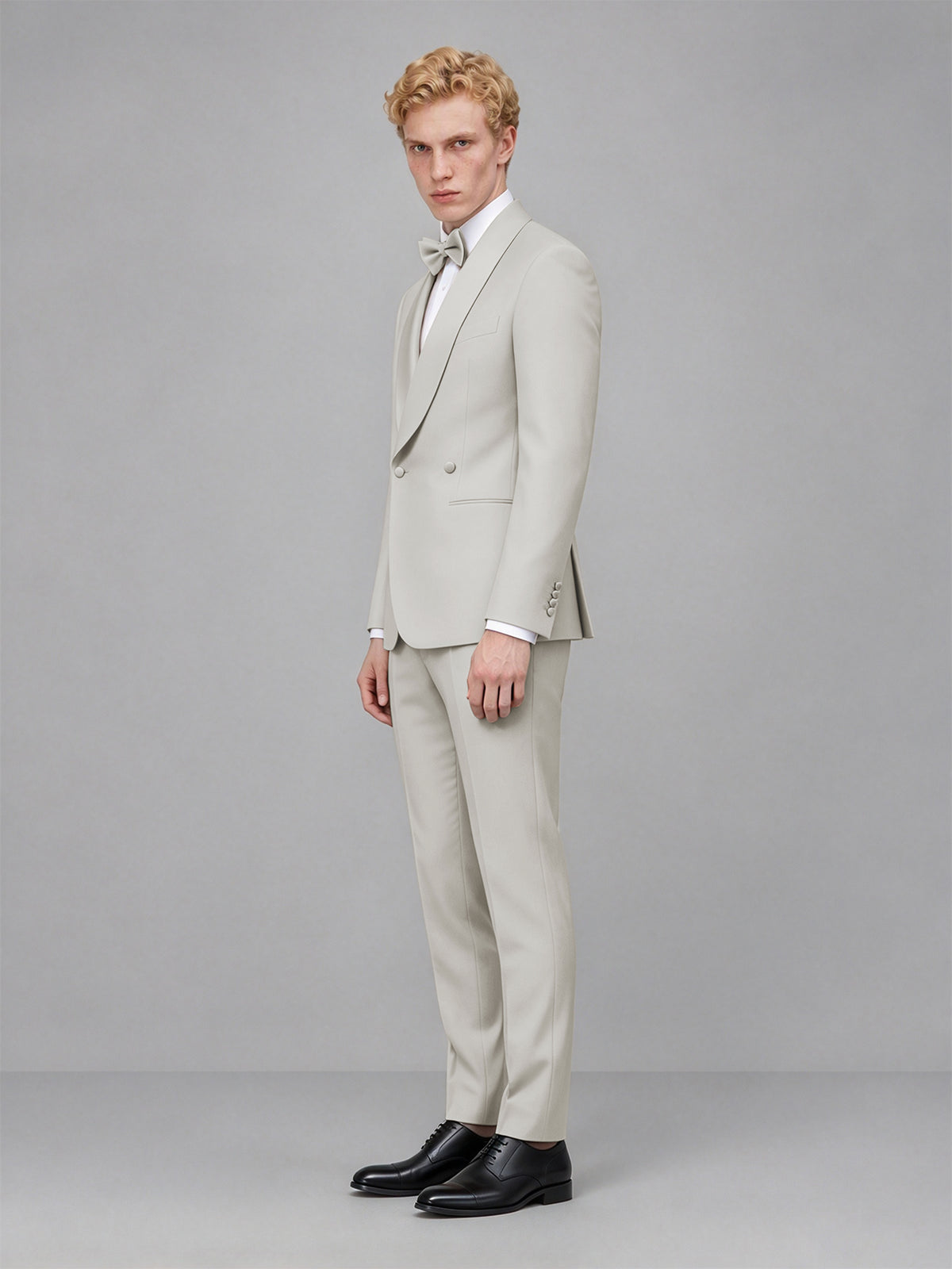 Men's Cream Single-Button Cream Satin Shawl Lapel Tuxedo Suit Set | Blazer & Trousers - Cream