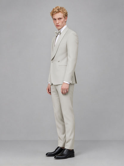 Men's Cream Single-Button Cream Satin Shawl Lapel Tuxedo Suit Set | Blazer & Trousers - Cream