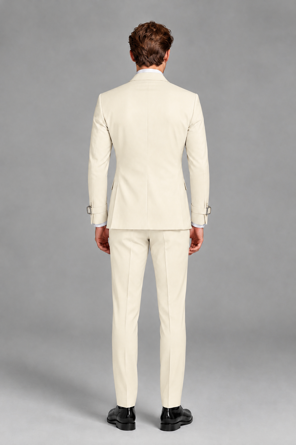 Savile Men's Cream Buckle-Closure 2-Piece Suit Set | Peak Lapel Blazer & Trousers - Cream