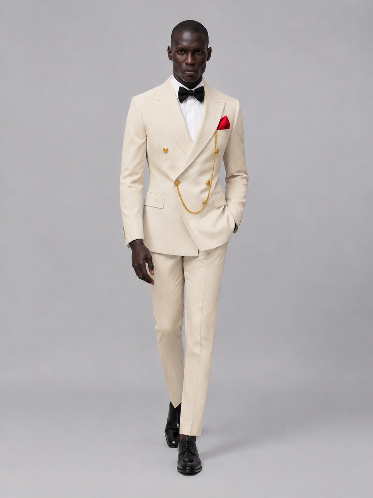 Men's Cream Double-Breasted 2-Piece Suit Set – Jacket & Trousers | Cream Chain - Cream