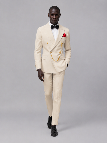 Men's Cream Double-Breasted 2-Piece Suit Set – Jacket & Trousers | Cream Chain - Cream