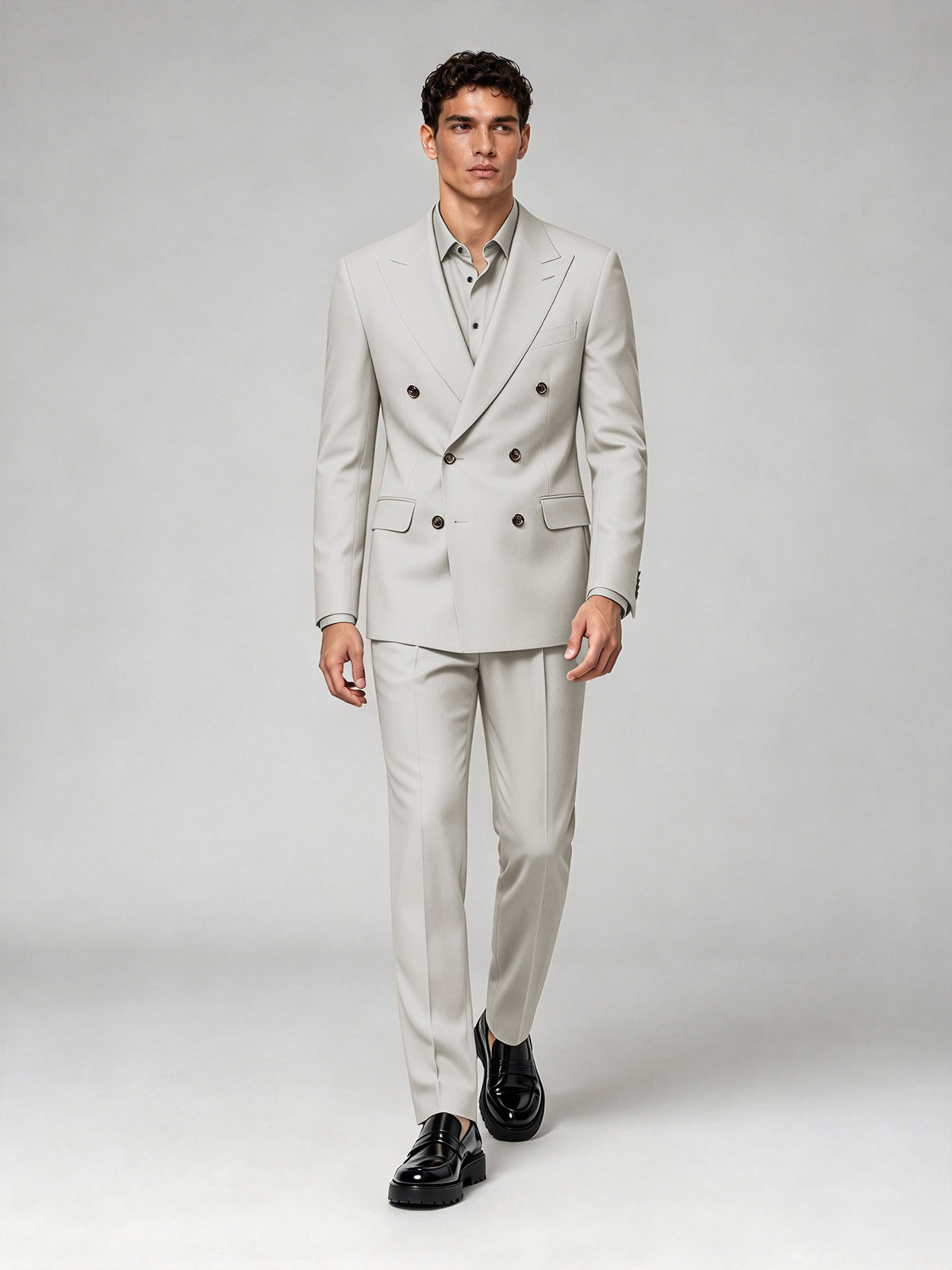 Savile Men's Cream Double-Breasted 2-Piece Suit Set – Blazer & Trousers - Cream