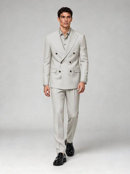 Savile Men's Cream Double-Breasted 2-Piece Suit Set – Blazer & Trousers - Cream