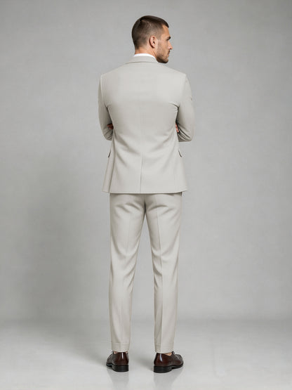 Savile Men's Dark Cream Wool-Blend 2-Piece Suit Set – Two-Button Notch Lapel Slim-Fit Blazer & Turn-Up Trousers - Cream