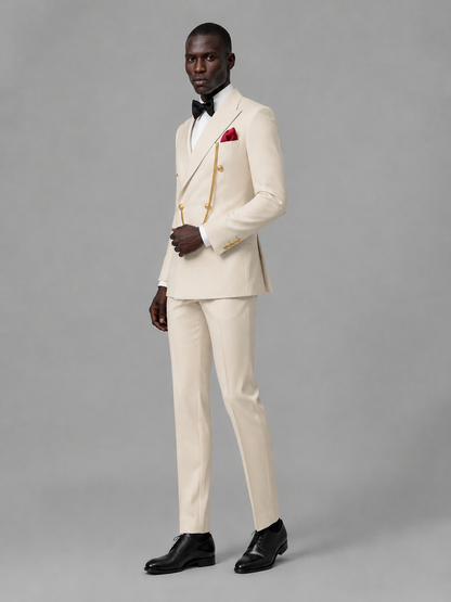 Men's Cream Double-Breasted 2-Piece Suit Set – Jacket & Trousers | Cream Chain - Cream