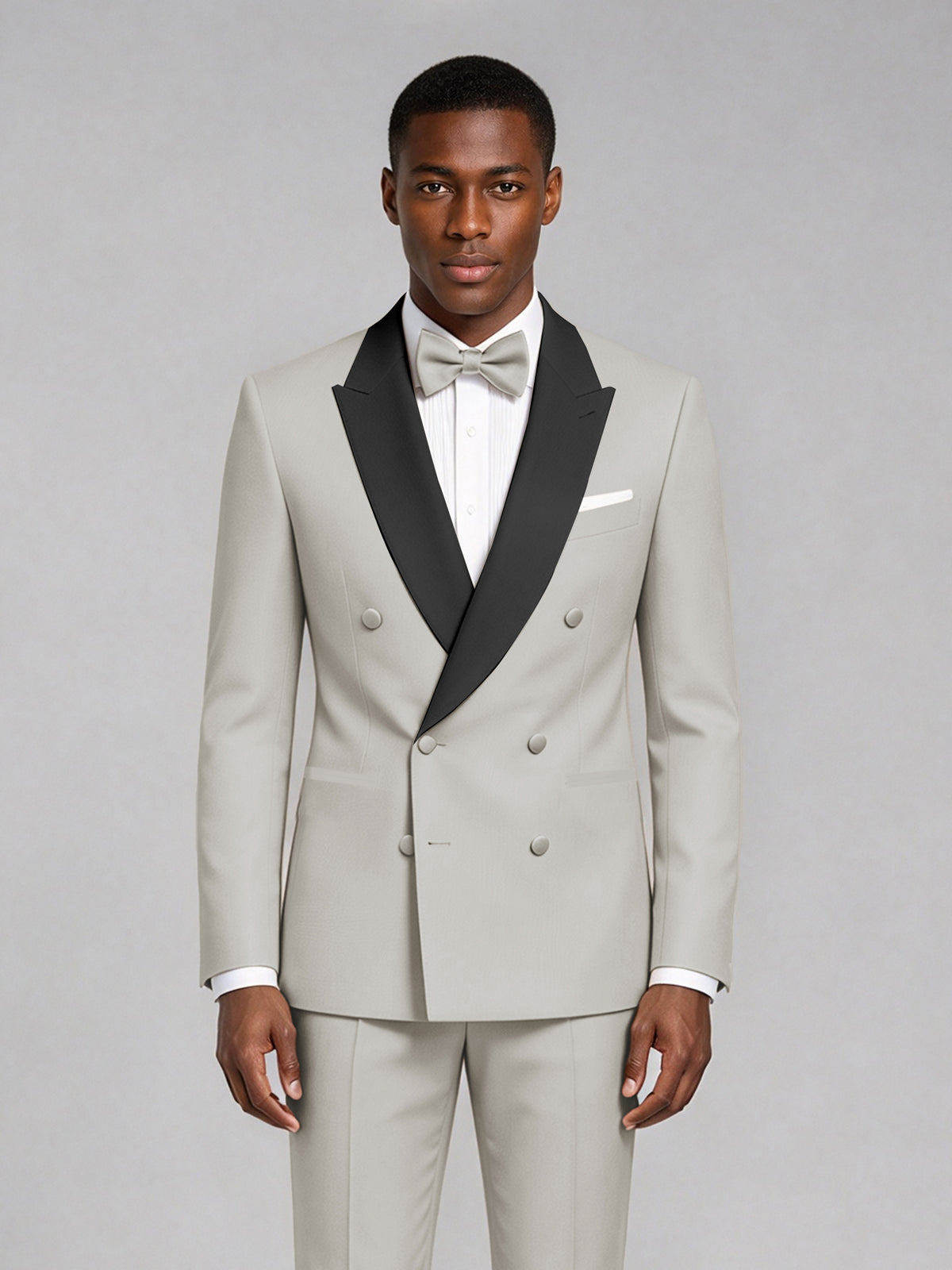Men's Cream Double-Breasted Tuxedo Suit – Satin Shawl Lapel Cream-Tie Wedding & Gala 2-Piece Set