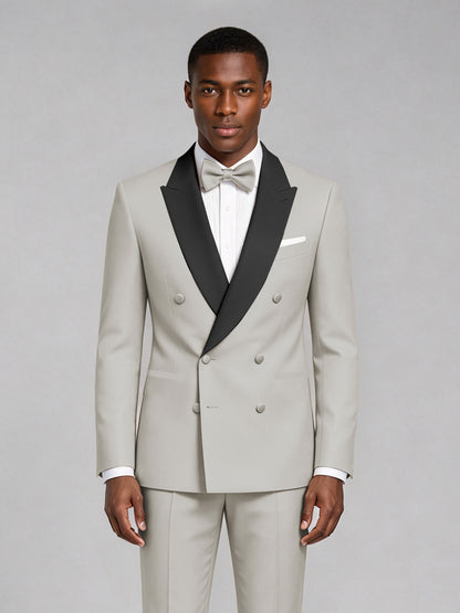 Men's Cream Double-Breasted Tuxedo Suit – Satin Shawl Lapel Cream-Tie Wedding & Gala 2-Piece Set