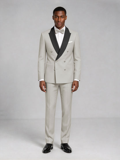 Men's Cream Double-Breasted Tuxedo Suit – Satin Shawl Lapel Cream-Tie Wedding & Gala 2-Piece Set