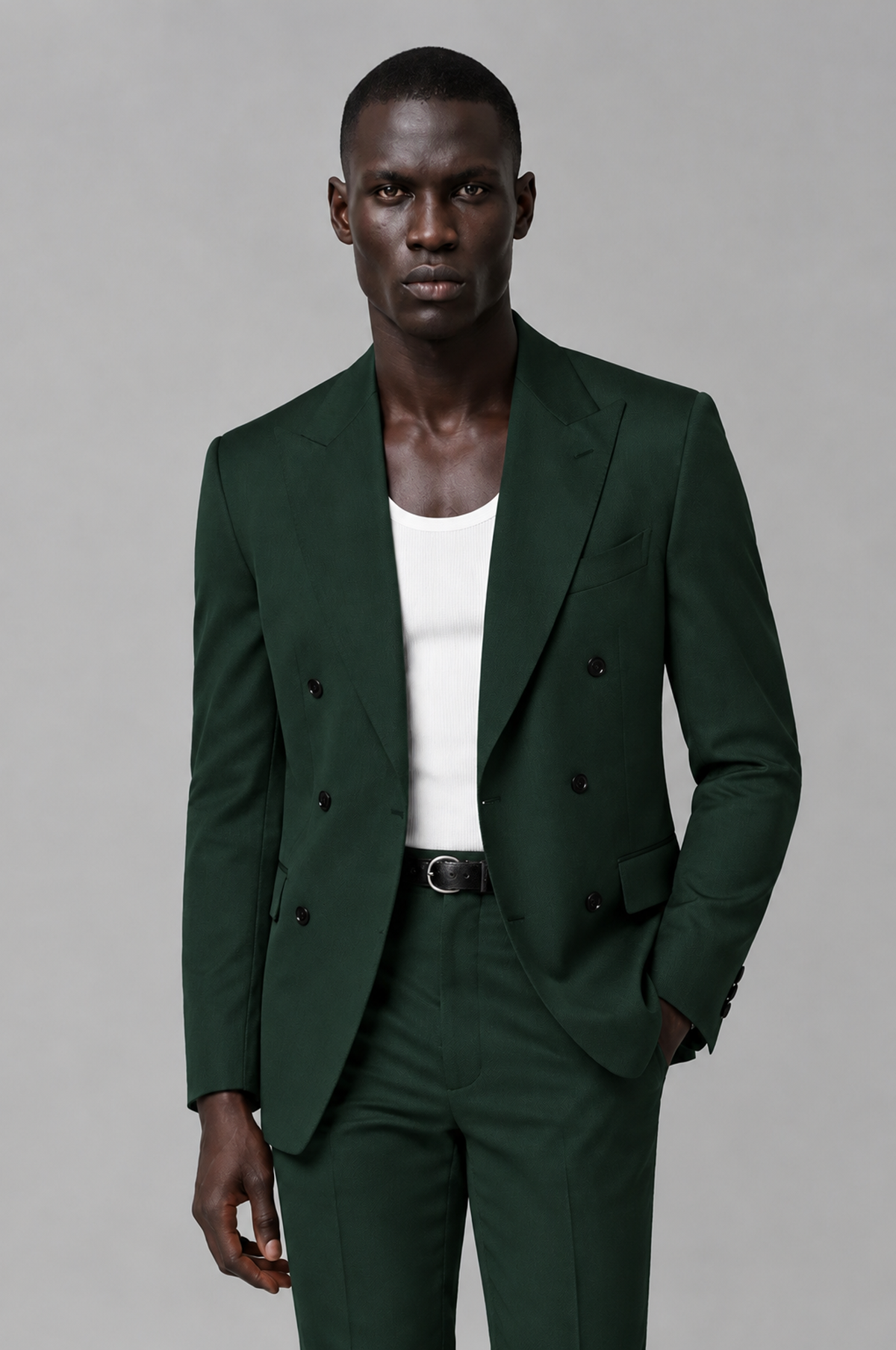 Savile Men's Dark Green Double Breasted Slim Fit 2-Piece Suit Set – Blazer & Trousers | Wedding Gala Formal - Dark Green - Dark Green_01