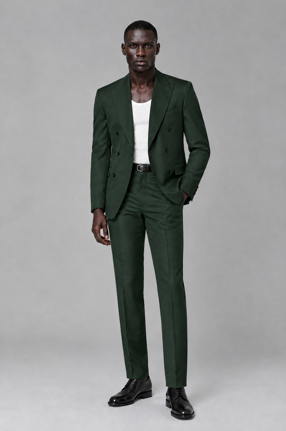 Savile Men's Dark Green Double Breasted Slim Fit 2-Piece Suit Set – Blazer & Trousers | Wedding Gala Formal - Dark Green - Dark Green_02