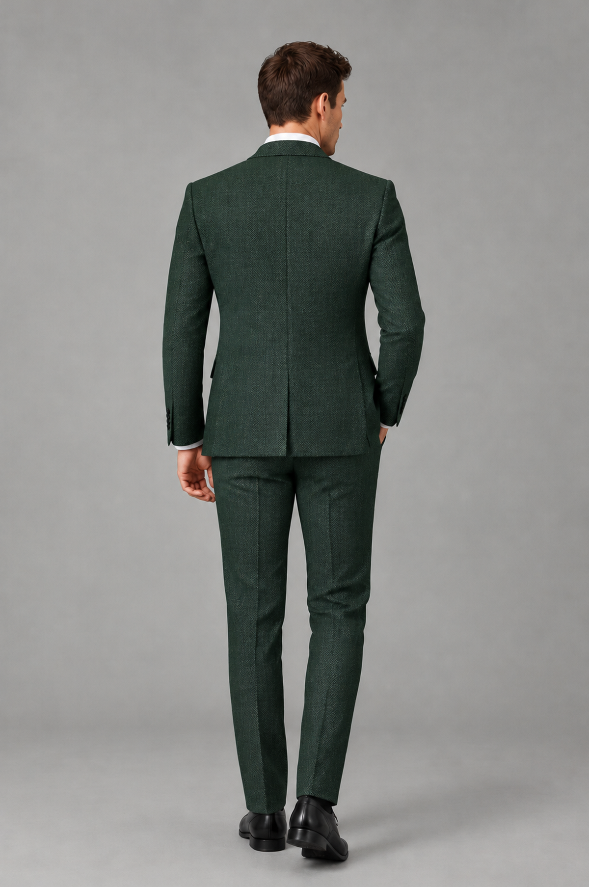 Savile Men's Grey Notch Lapel 3-Piece Suit Set | Jacket, Vest & Trousers - Dark Green - Dark Green