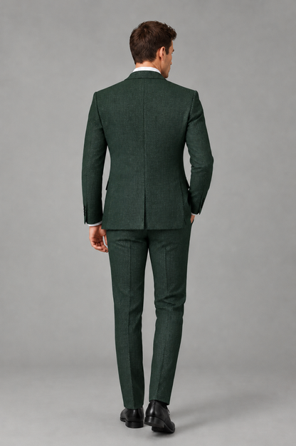 Savile Men's Grey Notch Lapel 3-Piece Suit Set | Jacket, Vest & Trousers - Dark Green - Dark Green