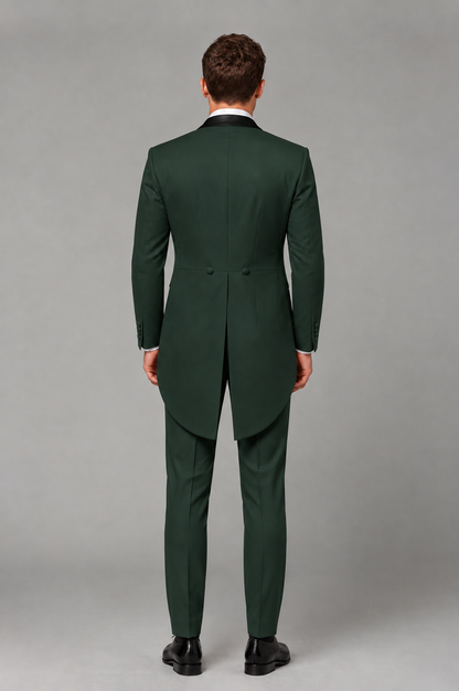 Savile Dark Green 3-Piece Tailcoat Tuxedo Suit with Black Peak Lapel - Dark Green - Dark Green_03