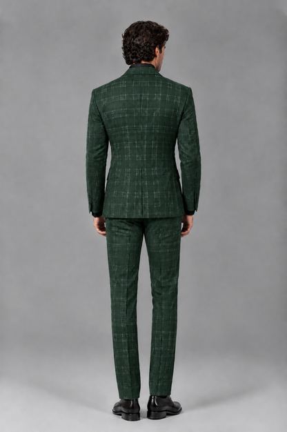 Savile Men's Rust Plaid 2-Piece Double-Breasted Suit – Peak Lapel Slim-Fit Jacket & Trousers Set - Dark Green - Dark Green