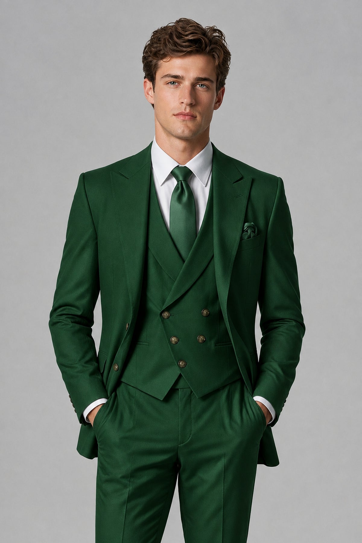 Savile Men's Dusty Dark Green 3-Piece Suit – Jacket, Vest & Trousers | QX0113 - Dark Green