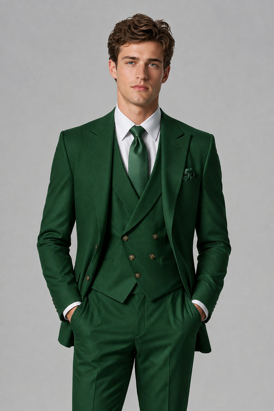 Savile Men's Dusty Dark Green 3-Piece Suit – Jacket, Vest & Trousers | QX0113 - Dark Green