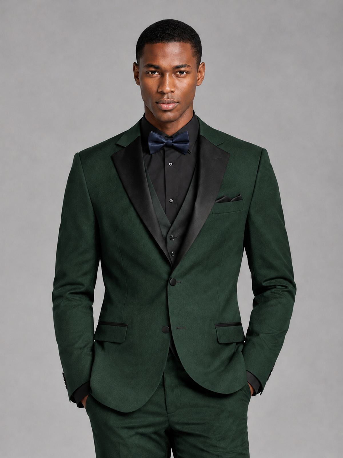 Savile Men's Dark Green Contrast Shawl Lapel Tuxedo Suit – 3-Piece Wedding, Prom & Black-Tie Formal Set - Dark Green - Dark Green_1