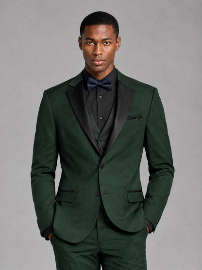 Savile Men's Dark Green Contrast Shawl Lapel Tuxedo Suit – 3-Piece Wedding, Prom & Black-Tie Formal Set - Dark Green - Dark Green_1