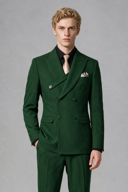 Savile Men's Dark Green Double-Breasted Two-Piece Suit - Dark Green