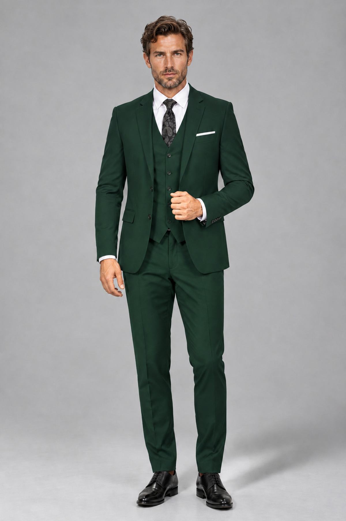 Savile Men's Dark Green 3-Piece Suit Set – Notch Lapel Blazer, Vest & Trousers - Dark Green - Dark_Green_2