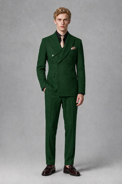 Savile Men's Dark Green Double-Breasted Two-Piece Suit - Dark Green