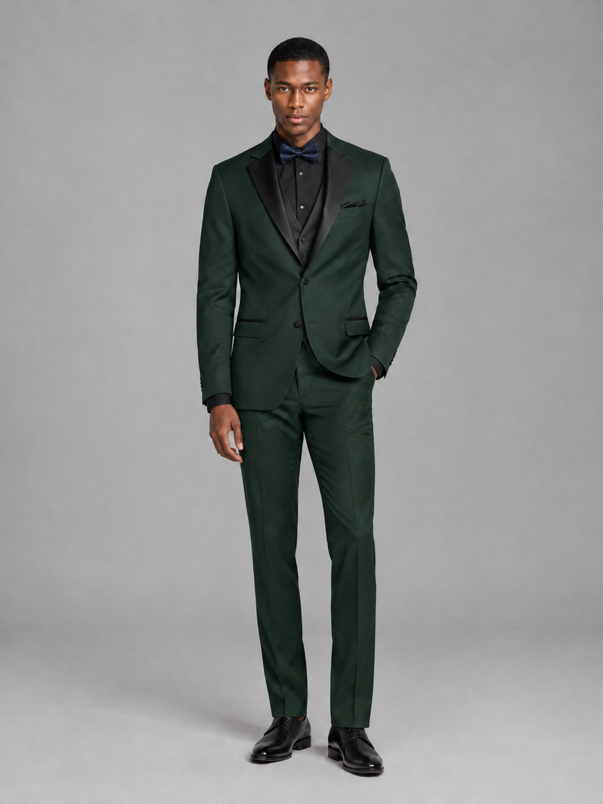 Savile Men's Dark Green Contrast Shawl Lapel Tuxedo Suit – 3-Piece Wedding, Prom & Black-Tie Formal Set - Dark Green - Dark Green_2