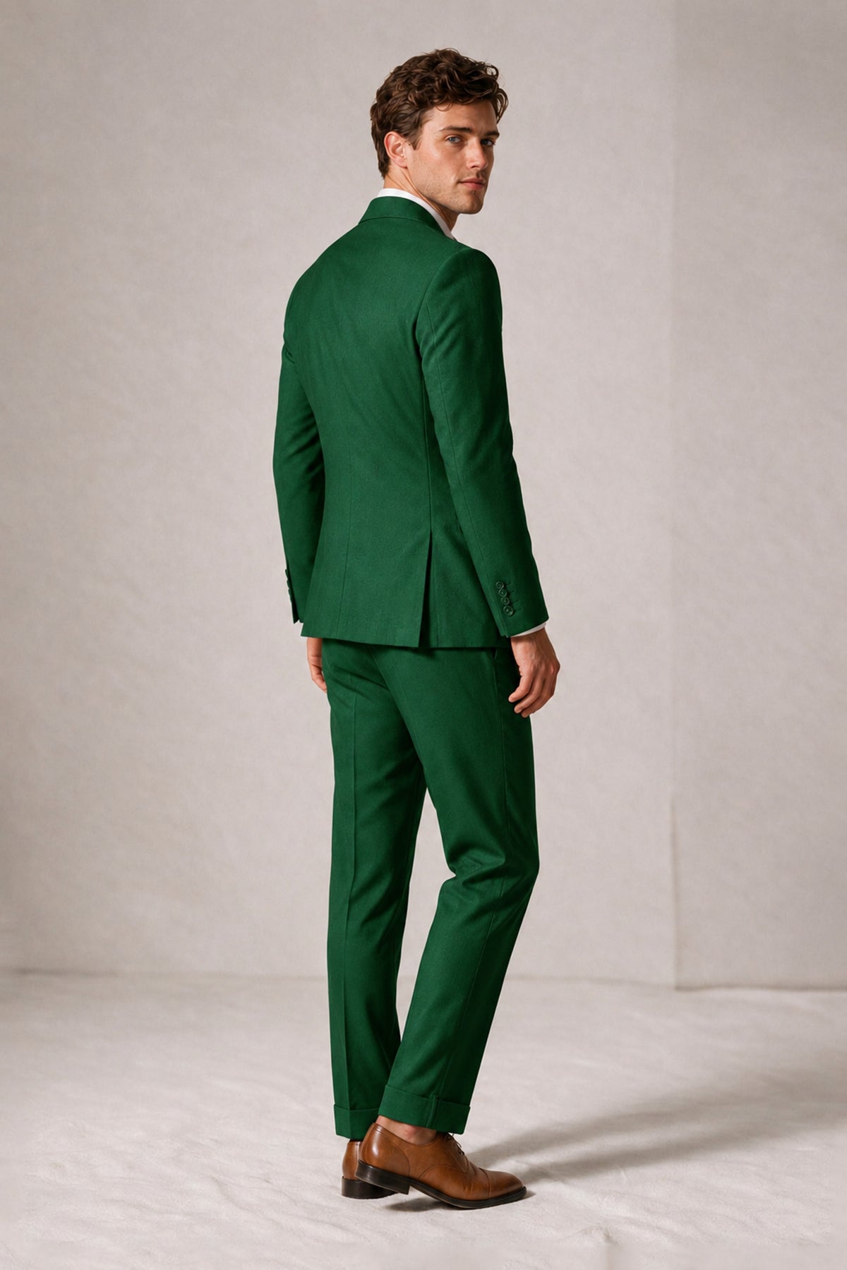 Savile Men's Dark Green Double-Breasted Slim Fit 2-Piece Suit Set – Peak Lapel Blazer & Cuffed Trousers | Wedding Prom Formal - Dark Green