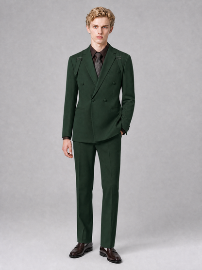 Men's Light Dark Green Double-Breasted Slim Fit 2-Piece Suit – Peak Lapel Wedding & Business Formal Set - Dark Green - Dark_Green_2