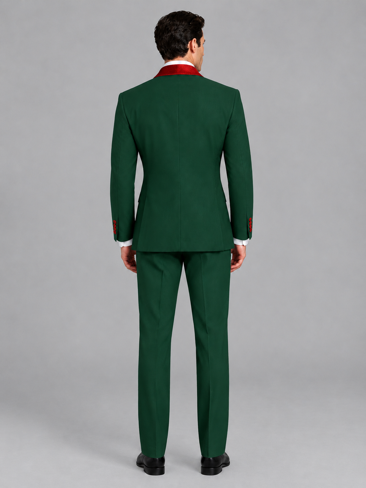 Savile Men's Dark Green 3-Piece Tuxedo Suit Set – Contrast Red Shawl Lapel Blazer, Red Waistcoat & Trousers - SUC020 - Dark_Green
