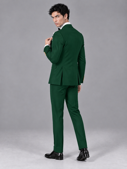Savile Men's Dark Green Contrast White Peak Lapel 3-Piece Tuxedo Suit - Dark_Green