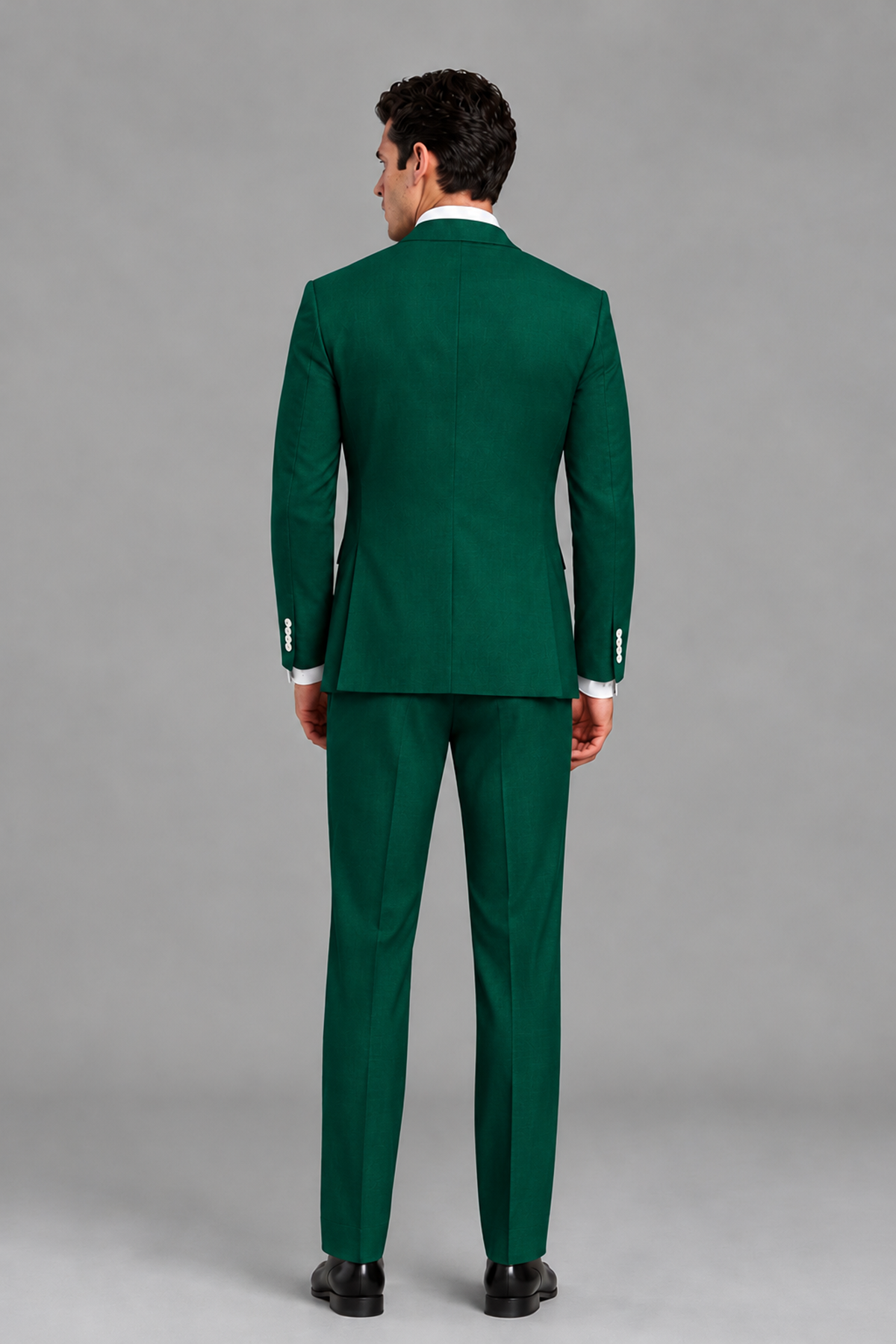 Savile Men's Modern Dark Green 2-Piece Wrap Suit Set – Peak Lapel Side-Button Blazer & Tailored Trousers - Dark Green - Dark_Green_3