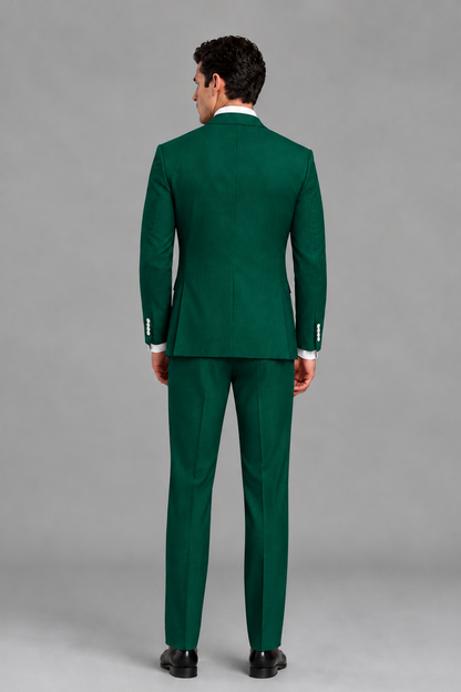 Savile Men's Modern Dark Green 2-Piece Wrap Suit Set – Peak Lapel Side-Button Blazer & Tailored Trousers - Dark Green - Dark_Green_3