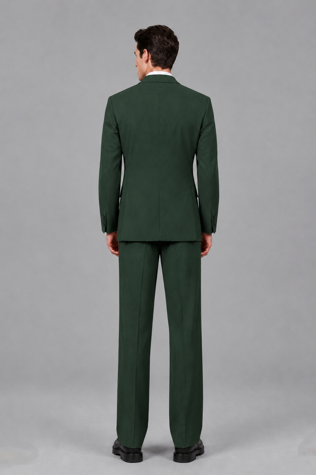 Savile Men's Dark Green Pleated 2-Piece Suit Set | Notch Lapel Blazer & Tailored Trousers - Dark Green - Dark Green_3