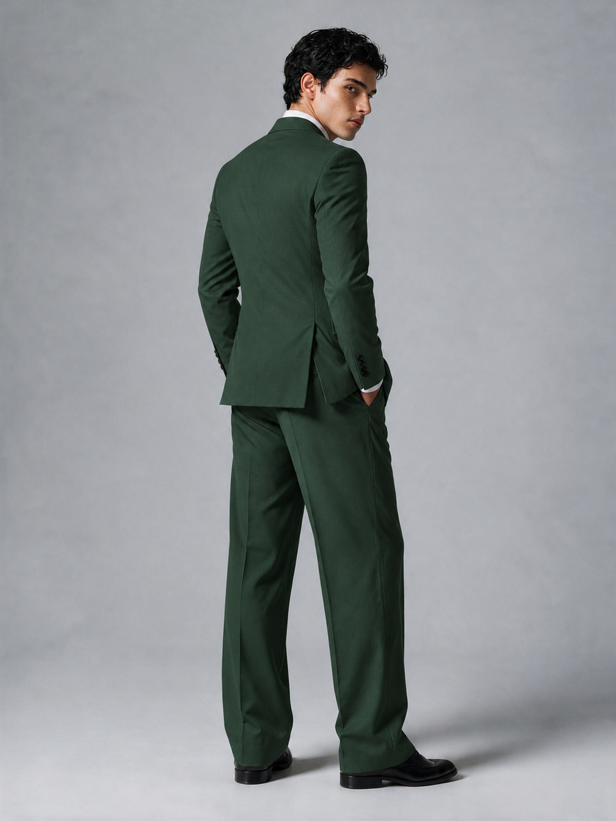 Savile Men's Dark Green Double-Breasted 2-Piece Suit Set – Peak Lapel Blazer & Pleated Wide-Leg Trousers - Dark Green - Dark Green_3