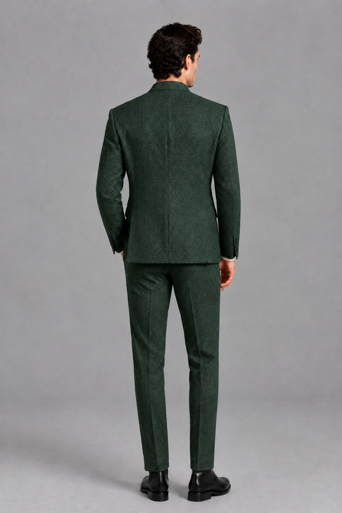Savile Men's Dark Green Stand Collar Double Breasted Slim Fit 2-Piece Suit Set – Jacket & Trousers | Wedding Gala Formal - Dark_Green