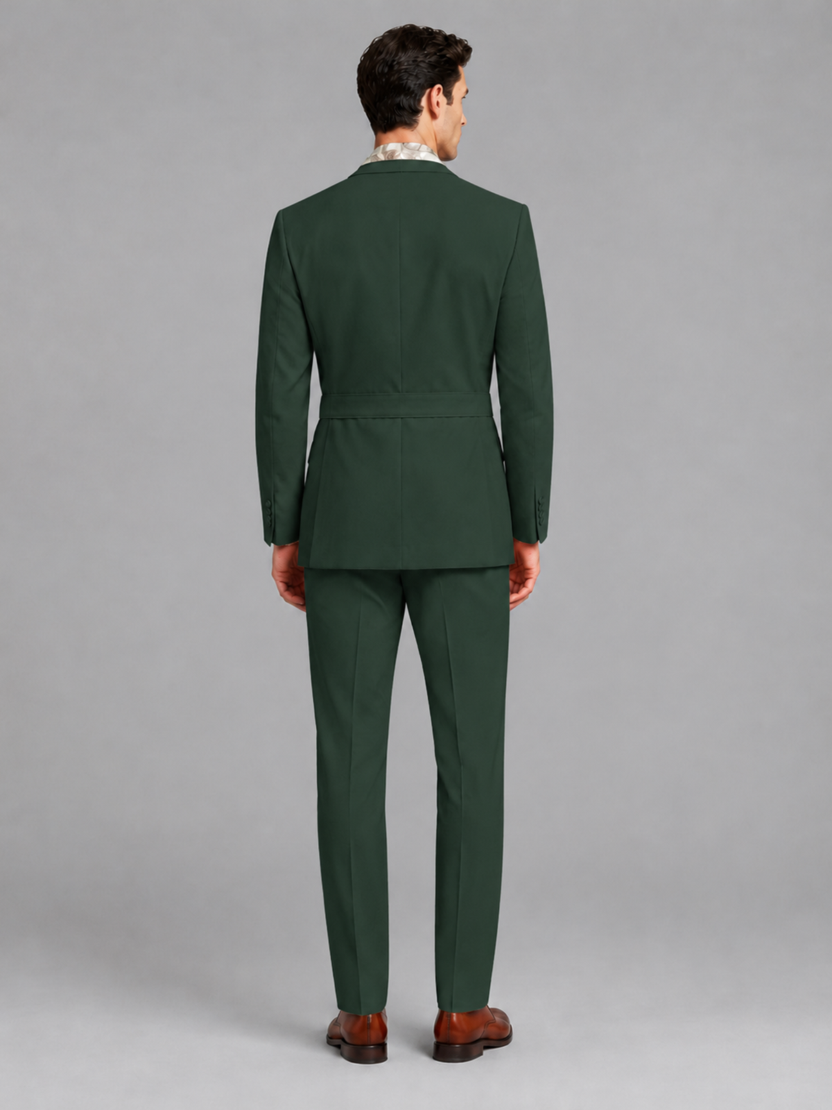 Savile Men's Dark Green Belted Wrap 2-Piece Suit – Peak Lapel Blazer & Tailored Trousers - SUC060 - Dark Green - Dark Green_3