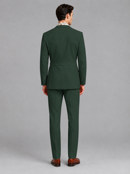 Savile Men's Dark Green Belted Wrap 2-Piece Suit – Peak Lapel Blazer & Tailored Trousers - SUC060 - Dark Green - Dark Green_3