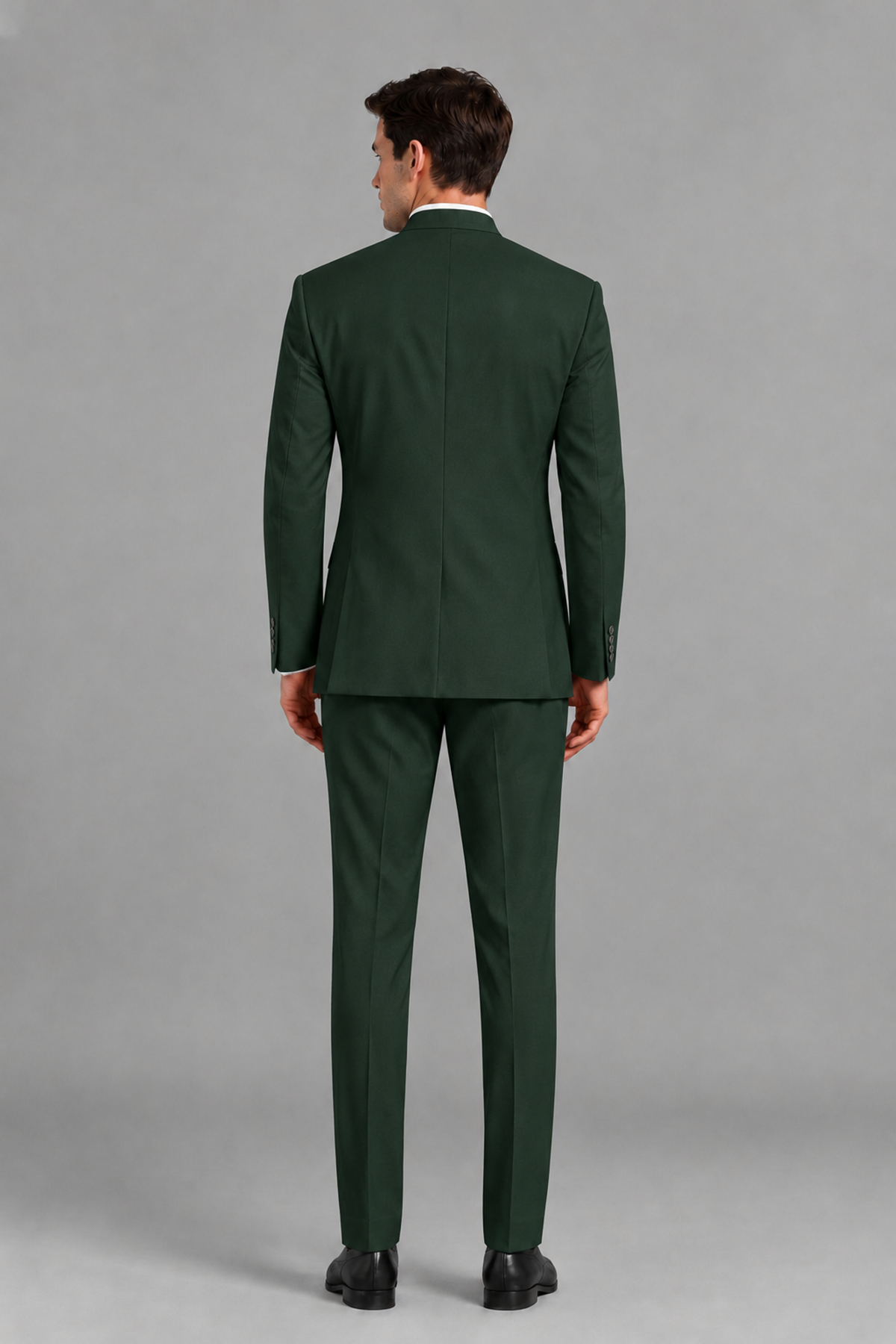 Savile Men's Dark Green Asymmetrical Mandarin Collar Tuxedo Suit – Modern 2-Piece Gold Button Wedding, Prom & Gala Set - Dark Green - Dark Green_3