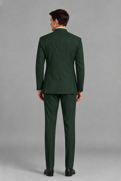 Savile Men's Dark Green Asymmetrical Mandarin Collar Tuxedo Suit – Modern 2-Piece Gold Button Wedding, Prom & Gala Set - Dark Green - Dark Green_3