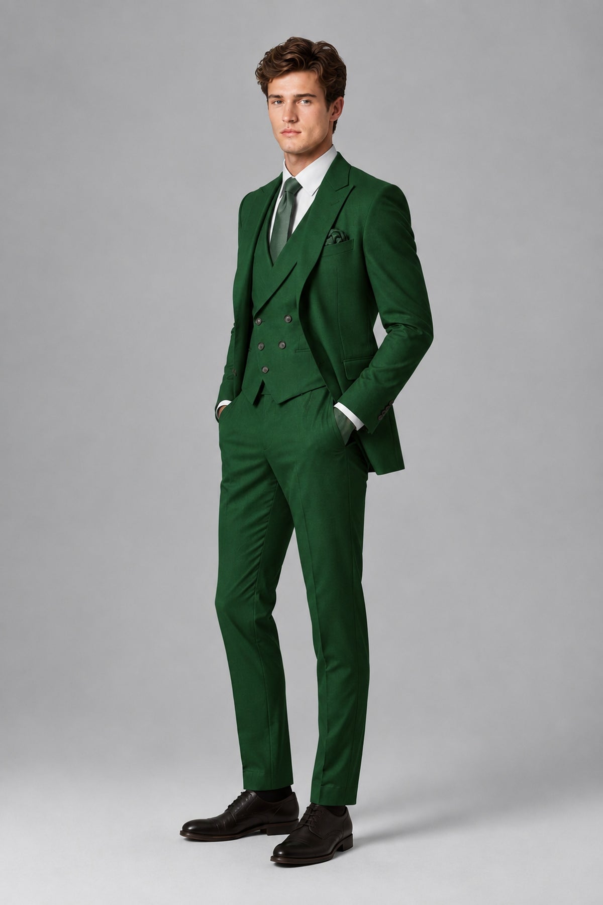 Savile Men's Dusty Dark Green 3-Piece Suit – Jacket, Vest & Trousers | QX0113 - Dark Green