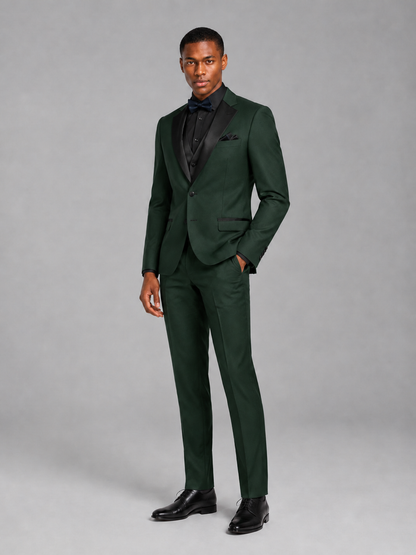 Savile Men's Dark Green Contrast Shawl Lapel Tuxedo Suit – 3-Piece Wedding, Prom & Black-Tie Formal Set - Dark Green - Dark Green_4