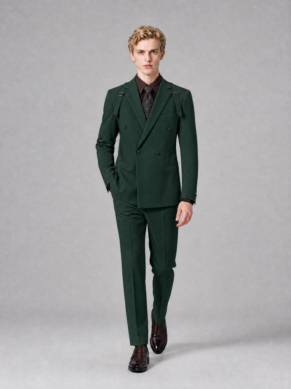 Men's Light Dark Green Double-Breasted Slim Fit 2-Piece Suit – Peak Lapel Wedding & Business Formal Set - Dark Green - Dark_Green_4