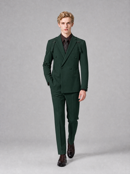 Men's Light Dark Green Double-Breasted Slim Fit 2-Piece Suit – Peak Lapel Wedding & Business Formal Set - Dark Green - Dark_Green_4
