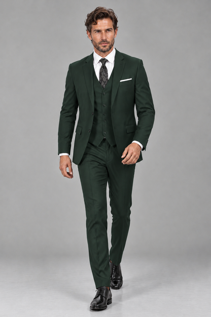 Savile Men's Dark Green 3-Piece Suit Set – Notch Lapel Blazer, Vest & Trousers - Dark Green - Dark_Green_4