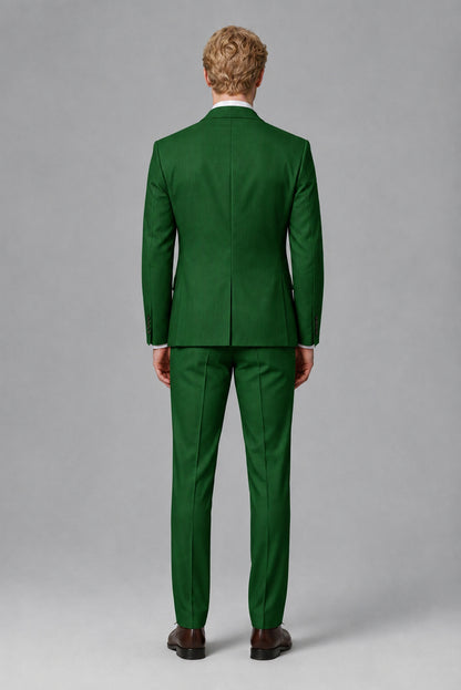 Savile Men's Dark Green Three-Piece Wedding Suit with Double-Breasted Waistcoat - Dark Green
