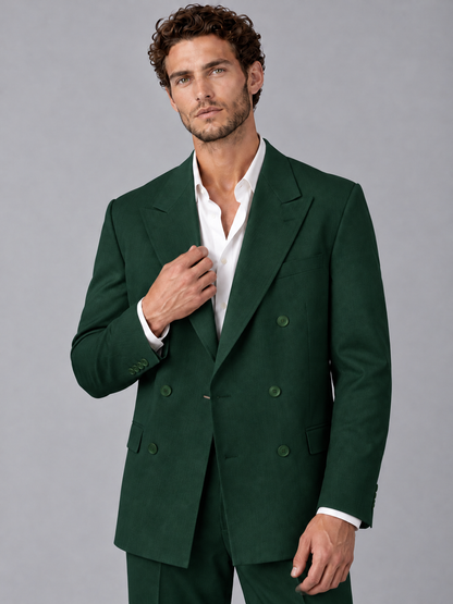 Savile Dark Green Beige Double-Breasted 2-Piece Suit with Peak Lapel - Dark Green